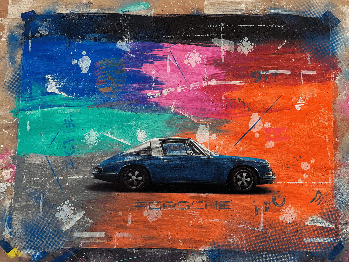 Porsche No. 16 — Mixed Media Canvas — holding photograph